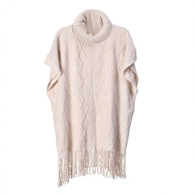 LA MAREY - Poncho mit Quasten, Beige