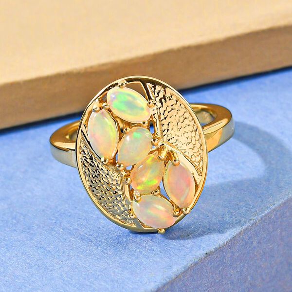 Natürlicher, äthiopischer Opal-Ring, 925 Silber Gelbgold Vermeil  ca. 0,87 ct image number 1