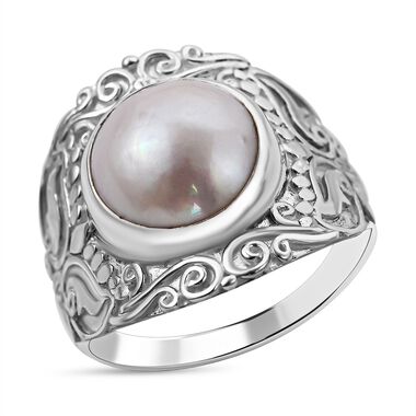 Royal Bali Kollektion - Weißer Mabenperlen Ring, 925 Silber (Größe 16.00)