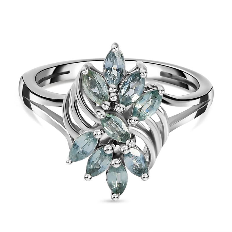 Montana Pfau Saphir floraler Ring, 925 Silber platiniert, 0,95 ct. image number 0