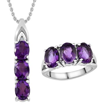 2er-Set, Afrikanischer Amethyst und Zirkon-Ring und Anhänger - 7 ct.