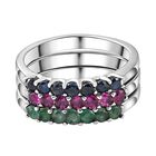 3er Set - Kanchanaburi blauer Saphir, Socoto Smaragd und afrikanischer Rubin-Half-Eternity-Ring in Silberton, 1,02 ct image number 0