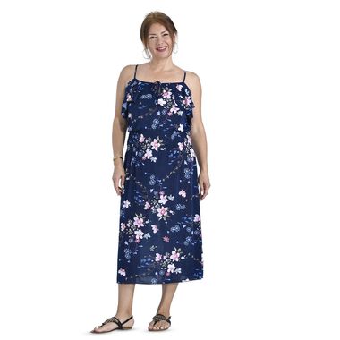 Midaxi-Kleid mit gesmokter Taille, One Size, Dunkelblau