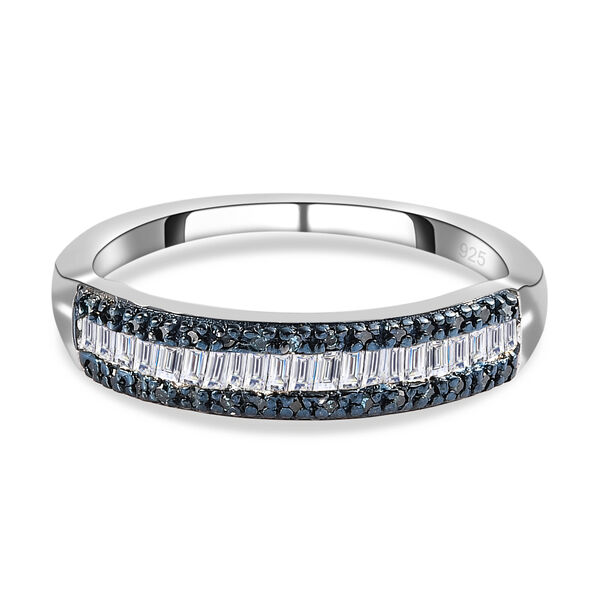 Weißer und blauer Diamant Ring, 925 Silber platiniert (Größe 18.00) ca. 0.25 ct image number 0