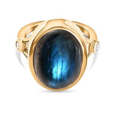 AAA Labradorit, Weißer Zirkon Ring, 925 Silber Gelbgold Vermeil (Größe 20.00) ca. 10.22 ct