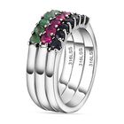 3er Set - Kanchanaburi blauer Saphir, Socoto Smaragd und afrikanischer Rubin-Half-Eternity-Ring in Silberton, 1,02 ct image number 4