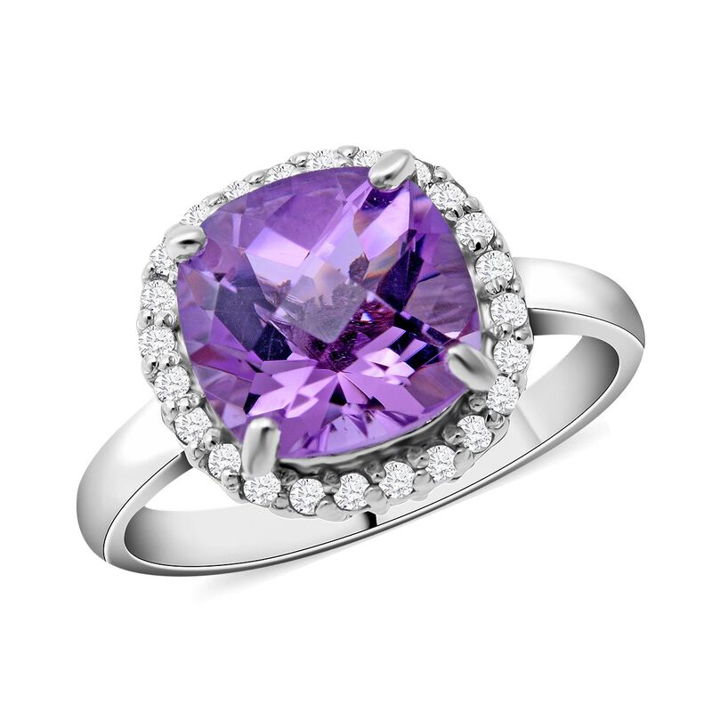 Rosa Amethyst und weißer Zirkon-Ring, 925 Silber platiniert (Größe 16.00) ca. 4,26 ct image number 0