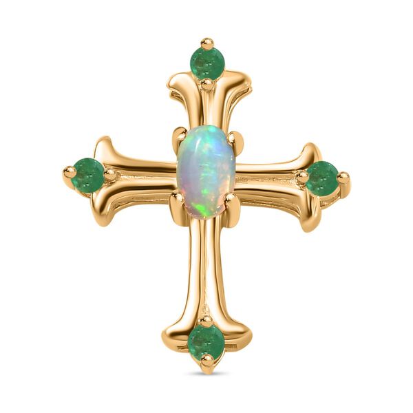 AA Natürlicher, äthiopischer Welo Opal und Smaragd Kreuz-Anhänger, ca. 0,24 ct. image number 0