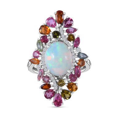 AA natürlicher, äthiopischer Welo Opal, mehrfarbiger Turmalin und Zirkon-Ring - 5,25 ct.