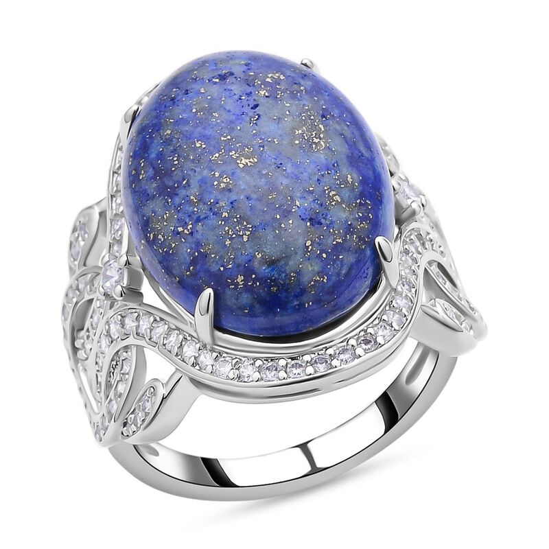 Lapislazuli, weißer Zirkon Ring, Messing (Größe 16.00) ca. 15,30 ct image number 0