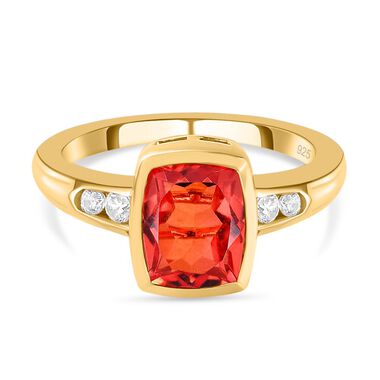 Padparadscha Triplette Quarz und weißer Zirkon-Ring, 925 Silber vergoldet (Größe 21.00) ca. 2.62 ct