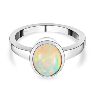 Natürlicher Äthiopischer Opal Solitär Ring 925 Silber Platin-Überzug