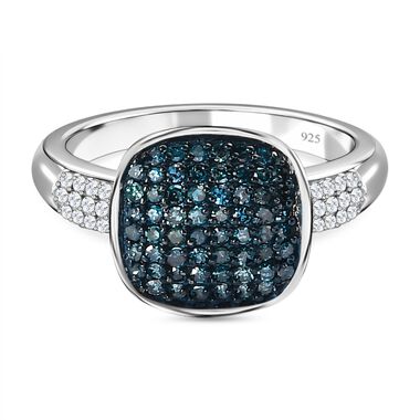 Blauer Diamant Ring, 925 Silber platiniert (Größe 17.00) ca. 0.50 ct