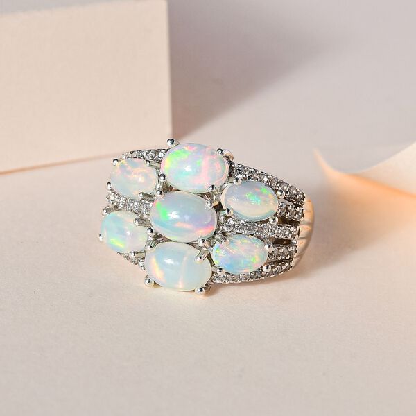 Natürlicher, äthiopischer Welo Opal Ring, 925 Silber platiniert (Größe 20.00) ca. 3.44 ct image number 1