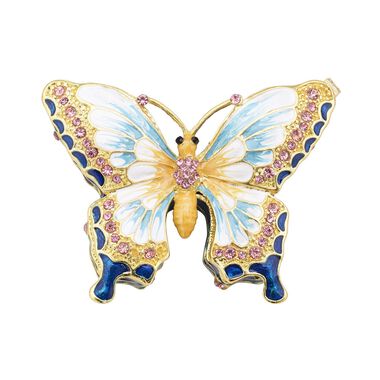 Schmetterling Tablettendöschen mit Kristallen, emailliert, mehrfarbig, 7,5x2 cm, weiß