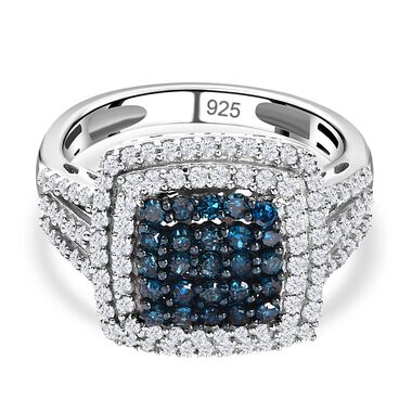 Blauer und weißer Diamant Ring, 925 Silber platiniert (Größe 20.00) ca. 1.00 ct