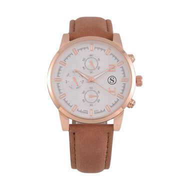 STRADA - roséfarbene Uhr mit braunem Lederarmband, 23 cm, ca. 29,00g