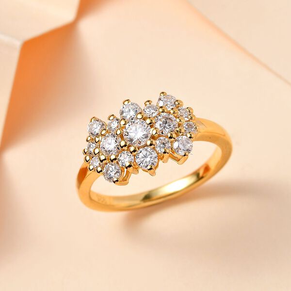 Moissanit Cluster Ring, 925 Silber mit Gelbgold Vermeil - 1 ct. image number 1