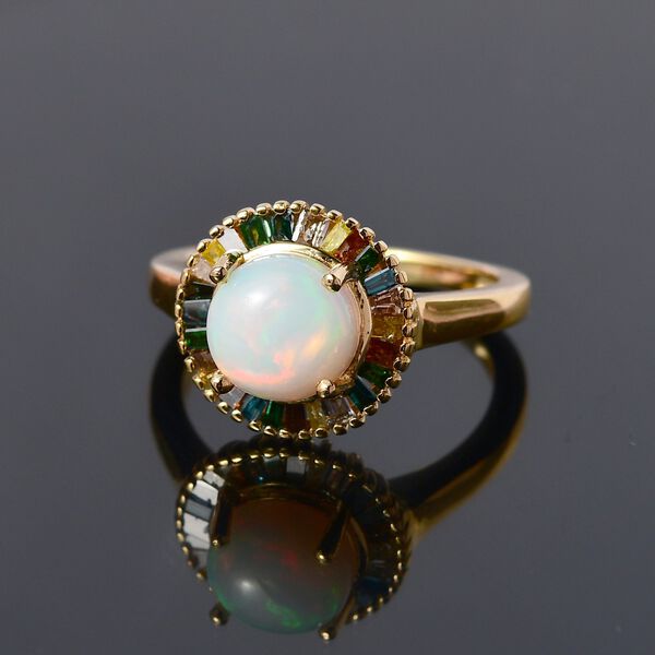 Natürlicher, äthiopischer Welo Opal und mehrfarbiger Diamant-Ring - 1,82 ct. image number 1