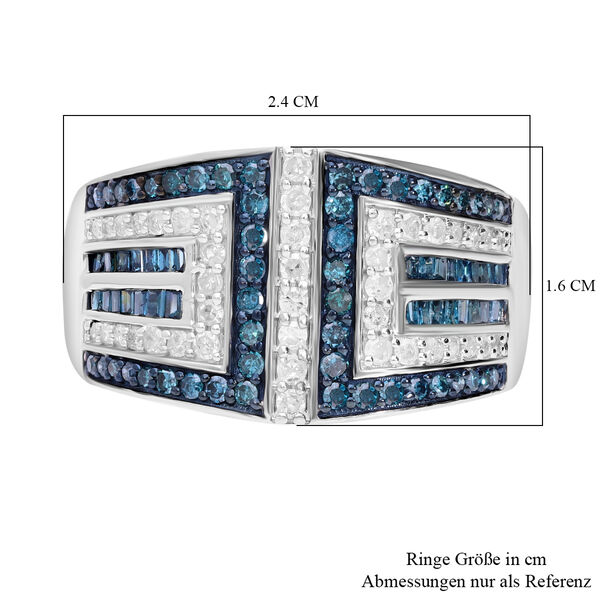 Designer-Stil Mäandermuster Weißer Diamant, Blauer Diamant Ring 925 Silber platiniert (Größe 17.00) ca. 1.00 ct image number 1