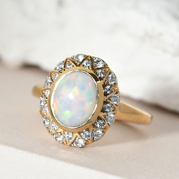 Natürlicher Äthiopischer Opal und Zirkon Ring 925 Silber vergoldet  ca. 1,43 ct image number 1