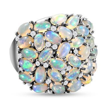 Natürlicher, äthiopischer Welo Opal und weißer Zirkon-Ring - 5,62 ct.