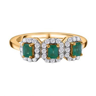 AAA Kagem Sambischer Smaragd, Weißer Zirkon Ring, 925 Silber Gelbgold Vermeil (Größe 18.00) ca. 1.11 ct