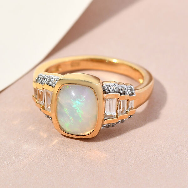 Natürlicher, äthiopischer Opal und Zirkon-Ring, 925 Silber Gelbgold Vermeil  ca. 2,01 ct image number 1