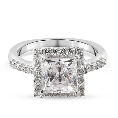 LUSTRO STELLA Hergestellt mit ZIRKONIA Ring 925 Silber Platin-Überzug (Größe 17.00) ca. 4,05 ct