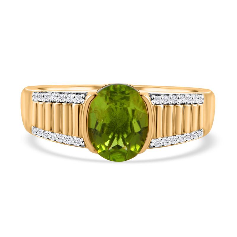 Natürlicher Peridot, weißer Zirkon Ring, 925 Silber vergoldet (Größe 21.00) ca. 2.46 ct image number 0