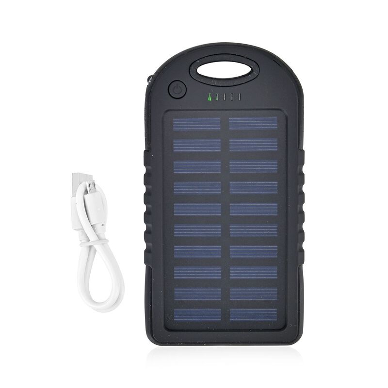 Multifunktionale Solar-Powerbank mit LED-Taschenlampe und Leistungsanzeige, 5000 Mah, USB- und Micro-USB-Anschluss, Himmelblau