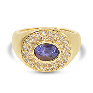 Tansanit und Zirkon-Ring, 925 Silber Gelbgold Vermeil  ca. 2,23 ct