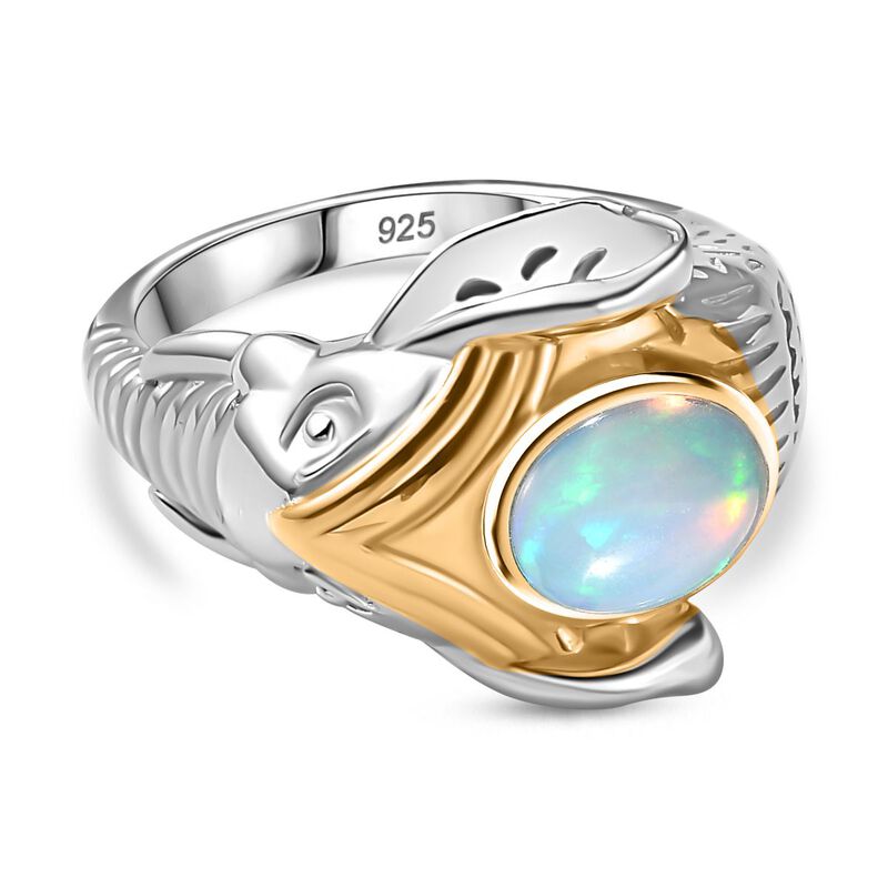 AA Natürlicher, äthiopischer Welo Opal Ring 925 Silber Rhodiniert und 750 Gelbgold Vermeil (Größe 17.00) ca. 1,19 ct image number 0