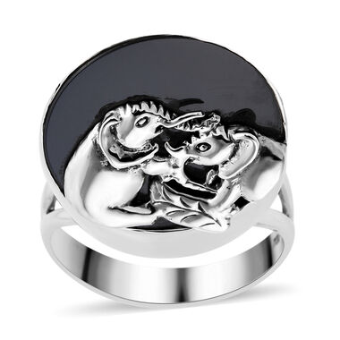 Royal Bali Kollektion - schwarzer Spinell-Ring, 925 Silber  ca. 14,23 ct