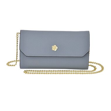 Echtleder Clutch mit Metallriemen, grau