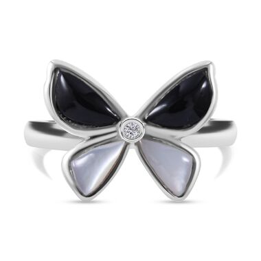 Perlmutt, schwarzer Onyx und Zirkonia-Ring - 1,51 ct.