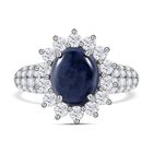 Diffundierter Stern blauer Saphir, Moissanit Ring 925 Silber rhodiniert (Größe 17.00) ca. 7,90 ct image number 0