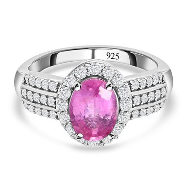 Premium Ilakaka Rosa Saphir und Zirkon-Ring, 925 Silber platiniert, 2,30 ct.