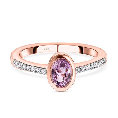 AAA Kunzit und Zirkon-Ring, 925 Silber rosévergoldet, 1,39 ct.