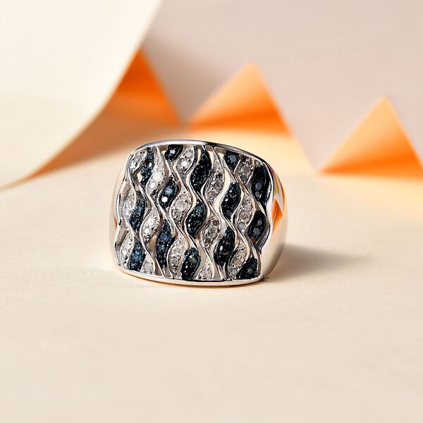 GP Royal Art Deco Kollektion - Weißer und blauer Diamant und Kanchanaburi blauer Saphir-Ring - 0,52 ct. image number 1