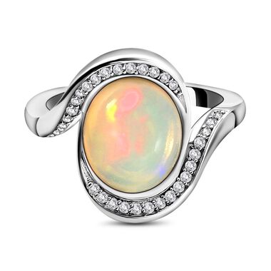 Natürlicher, äthiopischer Welo Opal und weißer Zirkon-Ring - 2,22 ct.