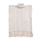 LA MAREY - gestrickter Halskragen Poncho mit Fransen, One Size, Elfenbein image number 0