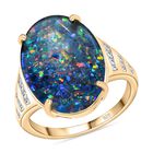 AAA Boulder Opal, Weißer Zirkon Ring, 925 Silber Gelbgold Vermeil (Größe 18.00), ca. 9.21 ct image number 3