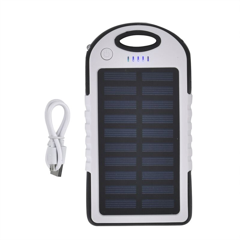 Multifunktionale Solar-Powerbank mit LED-Taschenlampe und Leistungsanzeige, 5000 Mah, USB- und Micro-USB-Anschluss, Himmelblau