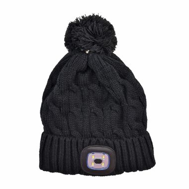 Beanie Mütze mit LED-Kopflichtfunktion, Schwarz