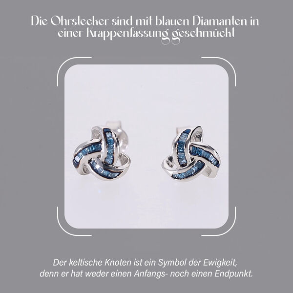 Liebesknoten blaue Diamant-Ohrstecker, 925 Silber platiniert - 0,25 ct. image number 1