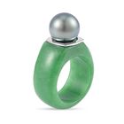 Grüne Jade, Tahiti Perle Ring (11-12 mm), 925 Silber rhodiniert, (Größe 17.00) ca. 44.57 ct image number 4