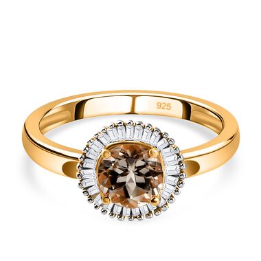 AAA Turkizit und weißer Diamant-Ring, 925 Silber Gelbgold Vermeil  ca. 1,09 ct