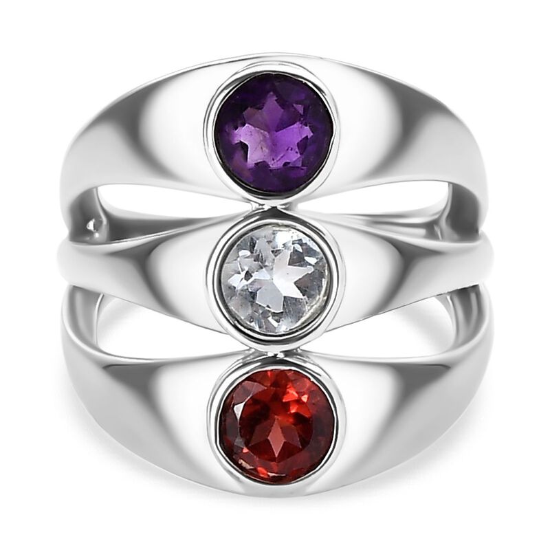 Roter Granat, himmelblauer Topas und afrikanischer Amethyst-Ring - 1,69 ct. image number 0