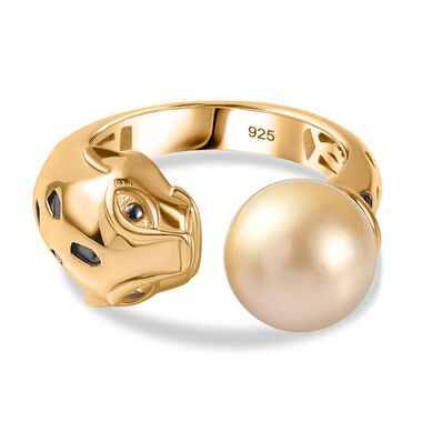 AA Goldene Südsee Perle Ring (9-11mm), 925 Silber 750 Gelb Vermeil (Größe 20.00)